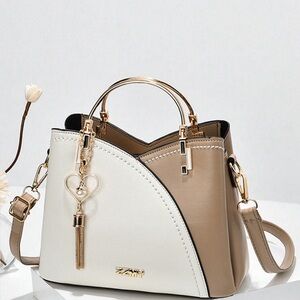 Women's Two-Tone Beige and White Hand Bag Set